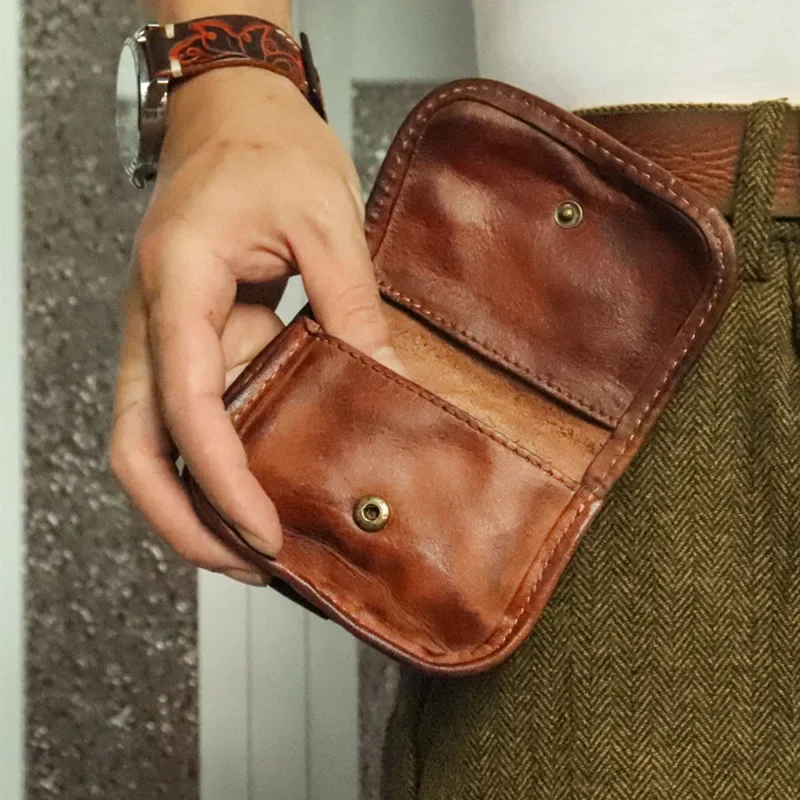 Portfele męskie z prawdziwej skóry Kieszeń na monety Zamek błyskawiczny Prawdziwy męski portfel skórzany z monetą Wysokiej jakości męska portmonetka Retro Cartera Short — zdjęcie 2