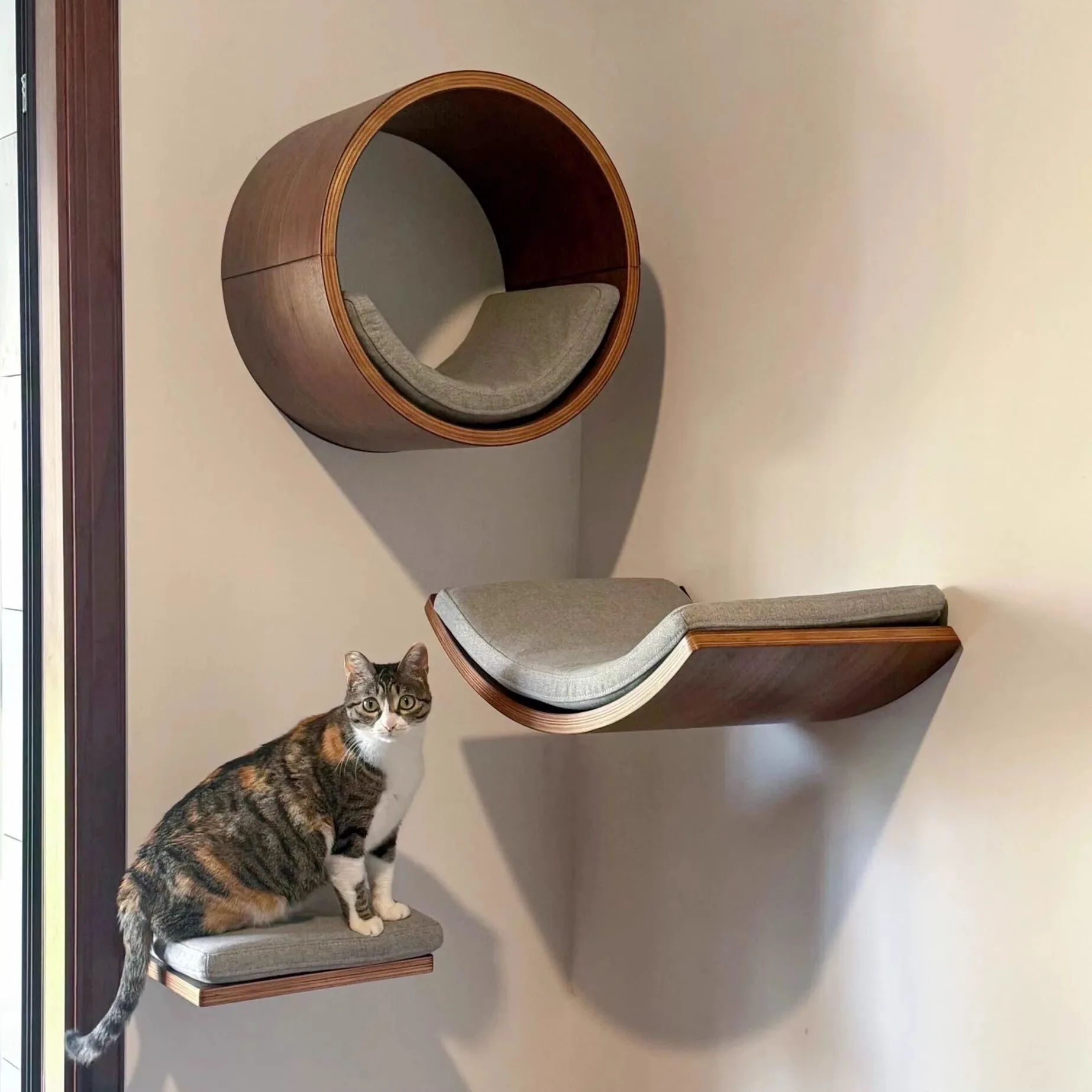 Estantes de escalada para gatos montados en la pared, árbol y perchas de madera para gatos, rascador, escalera de Sisal, hamaca para gatos de interior y muebles para mascotas
