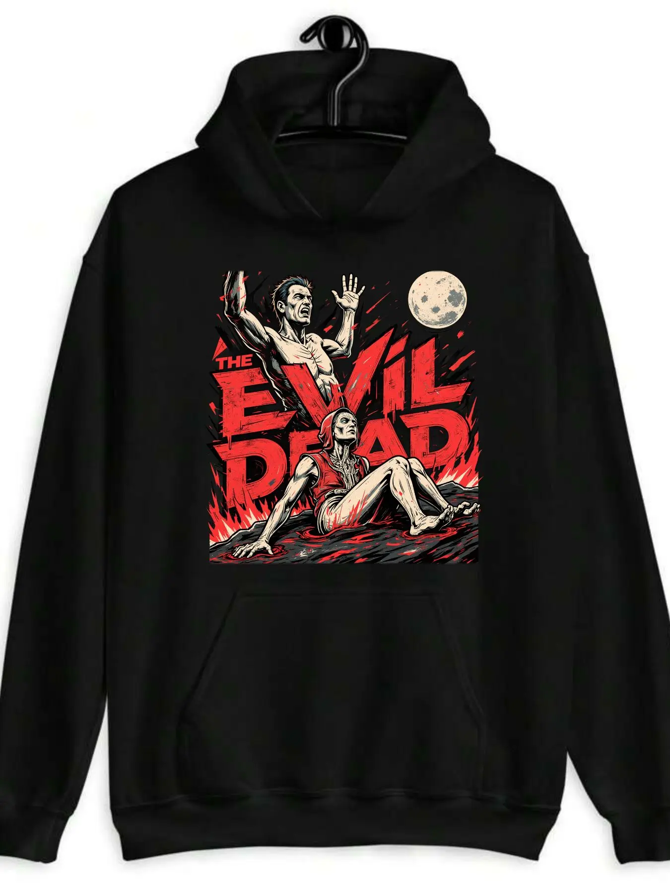 

Men's Classic Horror Movie Hooded Sweatshirt Vintage 80s Inspired Graphic Pullover with Unisex Fit Kangaroo Pocket