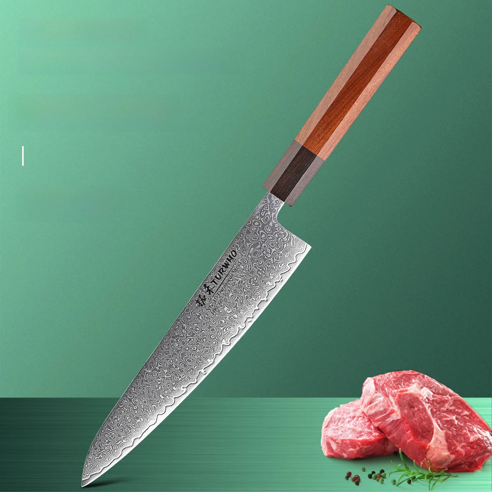 TURWHO 8.2 "japoński nóż szefa kuchni Gyuto VG10 stal damasceńska ręcznie kuty tasak noże kuchenne ostre profesjonalne narzędzia kuchenne — zdjęcie 2