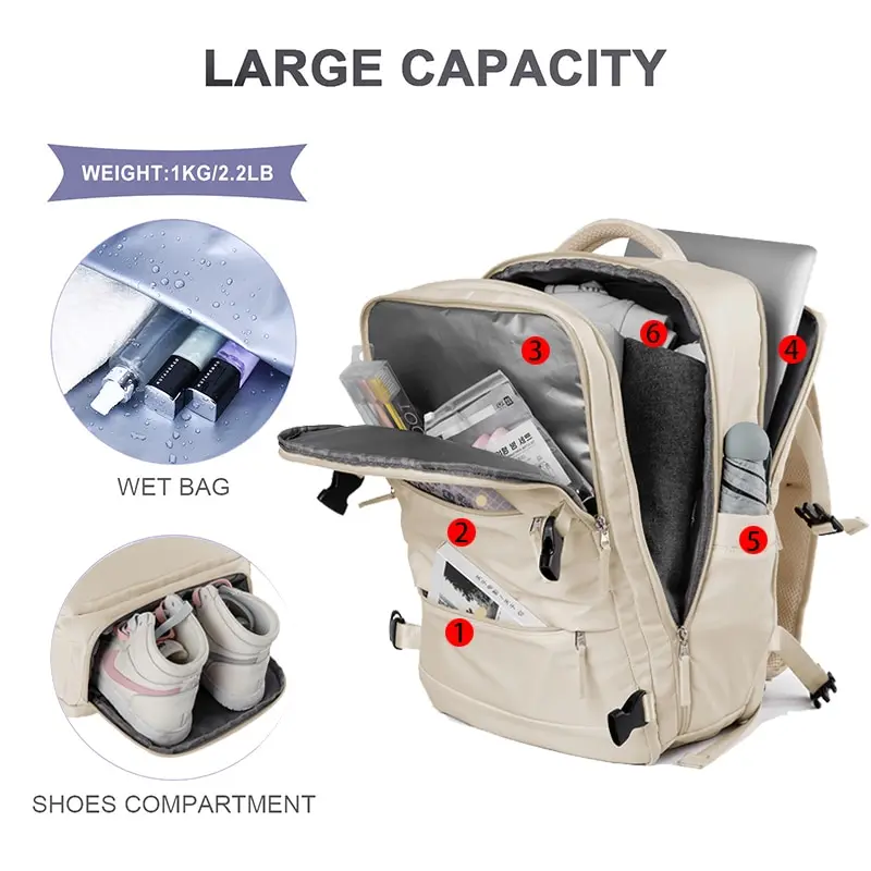 Large Capacity Travel Backpack Women Multi-Function Luggage Outdoor Bag Lightweight Waterproof 17inch Casual Notebook Bagpacks