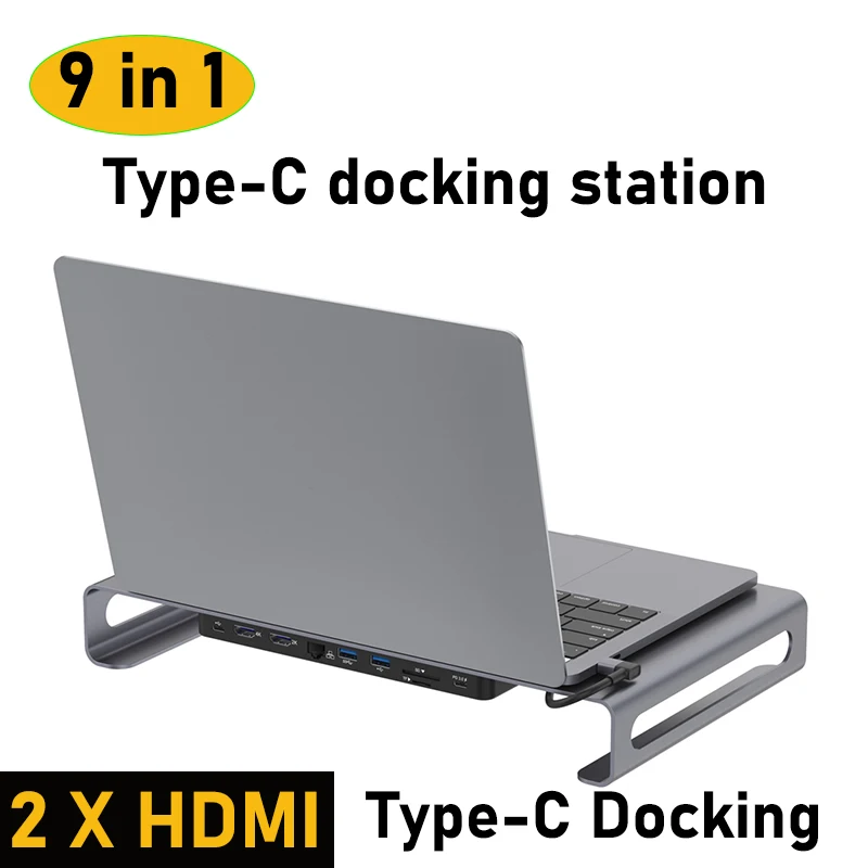 Acessório portátil para PC HUB USB-C Docking Station 2x HDMI Para mesa de computador Apple Laptop Macbook Pro Air ASUS Dell Lenovo Huawei