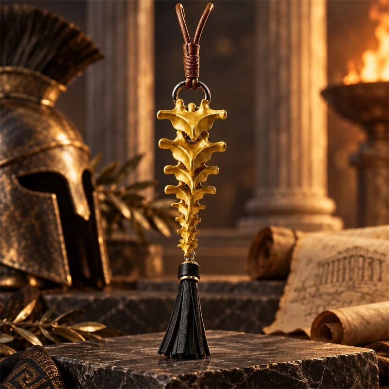 The Odyssey Agamemnon Vintage Brass Spine Cosplay Keychain Gothic Skeleton Bone Backpack Pendant Keyring Jewelry Accessories