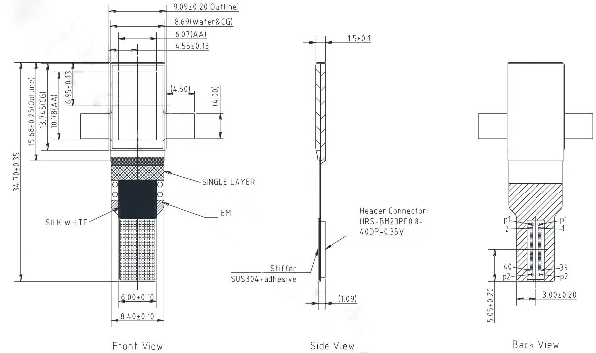 SY049WDM01 0,49 polegadas 1920 * 1080 1800nits micro OLED 0,5 microdisplay si-oled para realidade aumentada AR