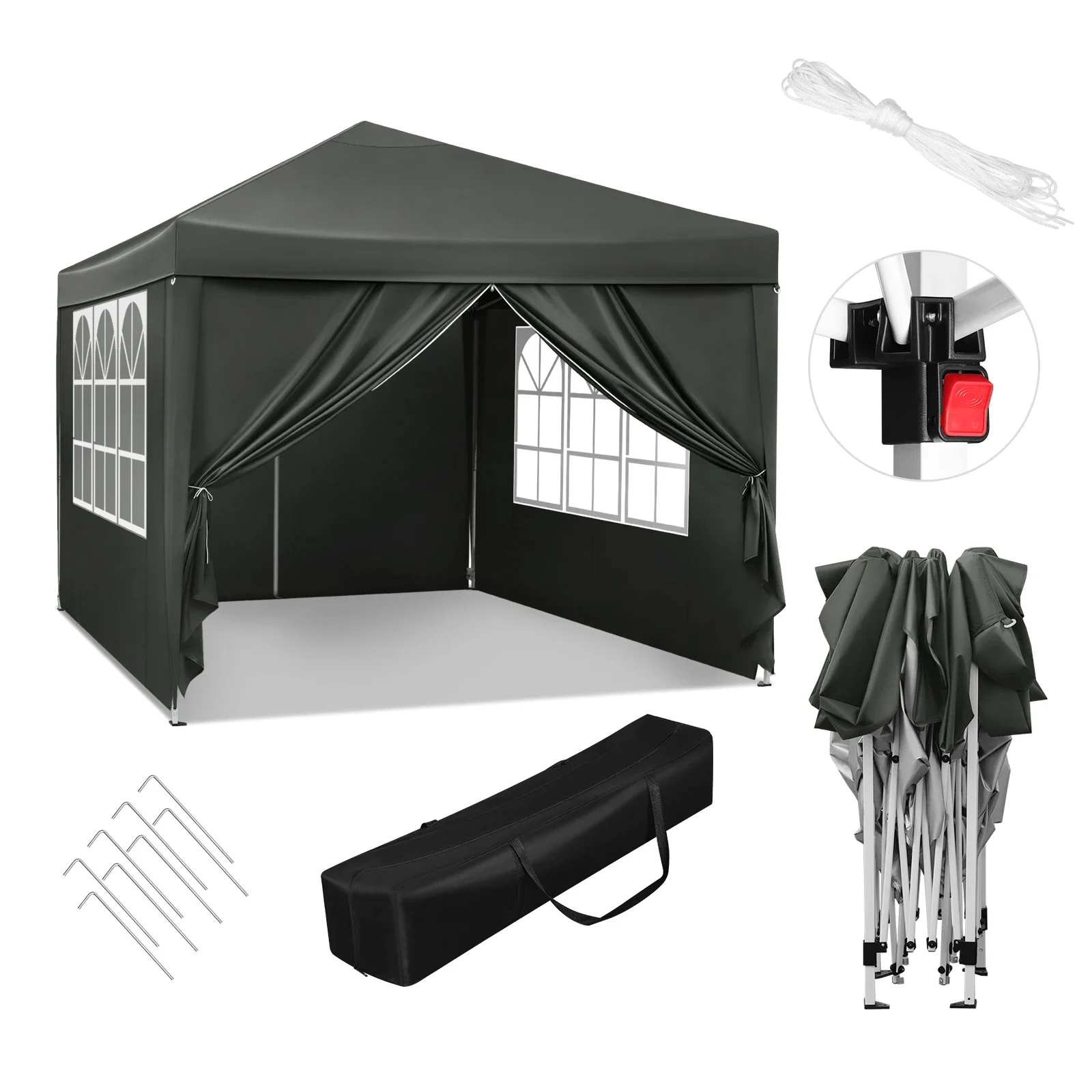 WOLTU Opvouwbare luifel tuintent 3x3m Waterdichte UV-zonbescherming met draagtas Zonnescherm Onderdak Camping Pavillon Gazebo