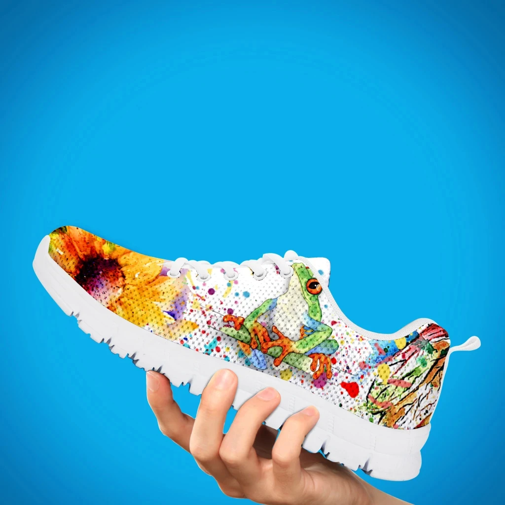 INSTANTARTS 2023 New Casual Sneakers Brand Design Sunflower Frog Printed Sport Shoes for Women Lightweight Flats Zapatos Mujer