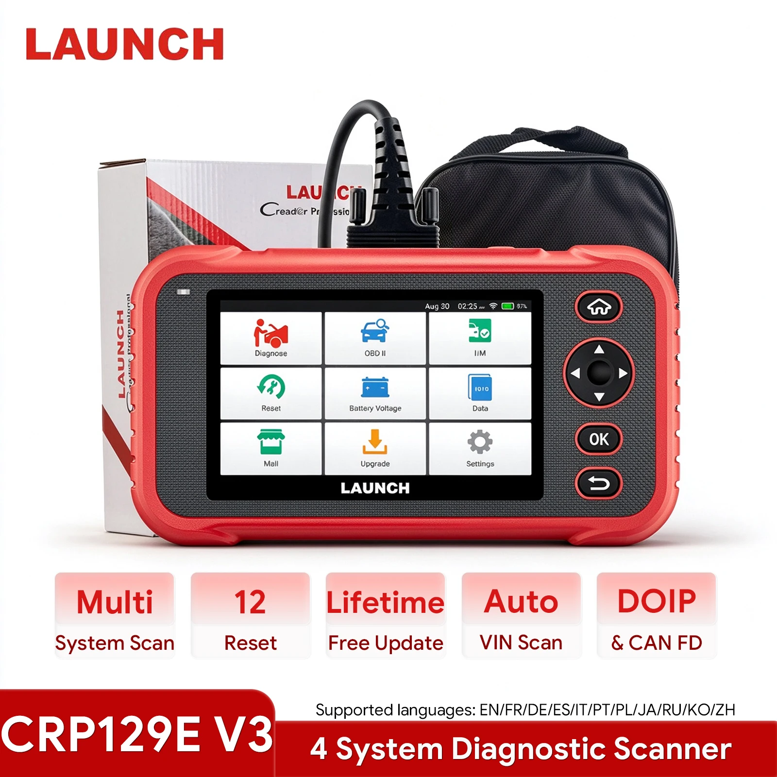 2026 LAUNCH X431 CRP129E V3 OBD2 Car Diagnostic Scanner 4 System Engine ABS SRS Transmission 12 Service Functions Auto VIN