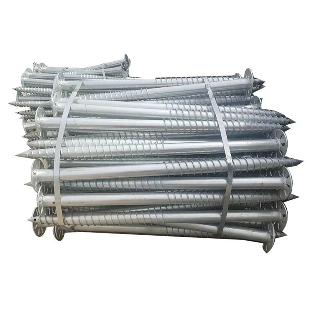 Custom Hot-Dip Galvanized Ground Screws Helical Piles Solar Ground-Mounted Systems Removable Bolts 76mm Ground Screw Foundations