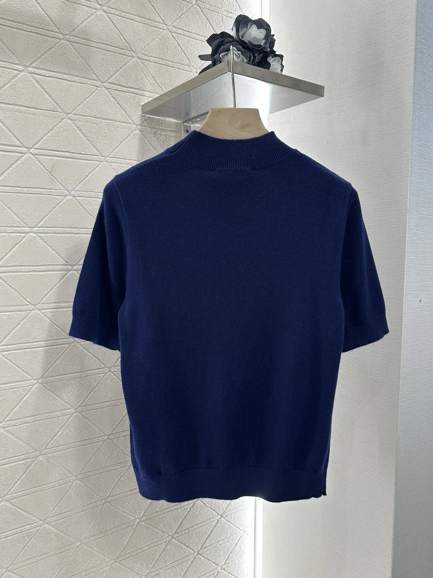 

2025 New Bead Letter Knitted Short Sleeve Wool Yarn Weaving Breathable Comfortable and Elastic WYY-244