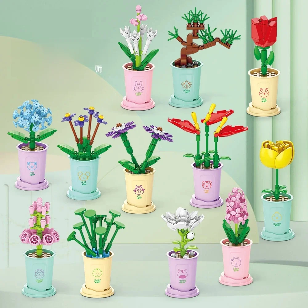 Mini blocs de construction à fleurs pour enfants de 4 à 6 ans, Mini briques, jeux de société, Bouquet éducatif pour filles, jouet cadeaux