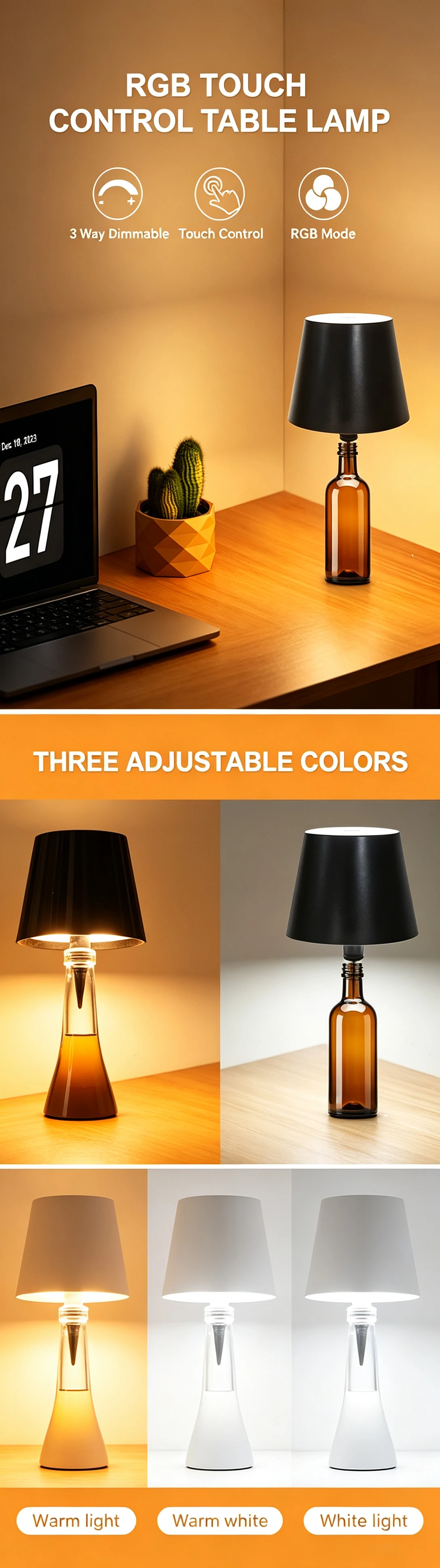 KFV Wireless Table Lamp Wine Bottles LED Bottle Light Outdoor Use Touch Control Desk Light For Restaurants Bars Festival Party
