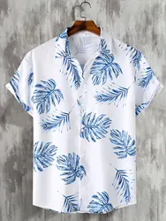 Men Street Fashion Summer Daily Shirt Hawaiian Cartoon Print Casual Loose Shirts Short Sleeve Beach Loose Tops