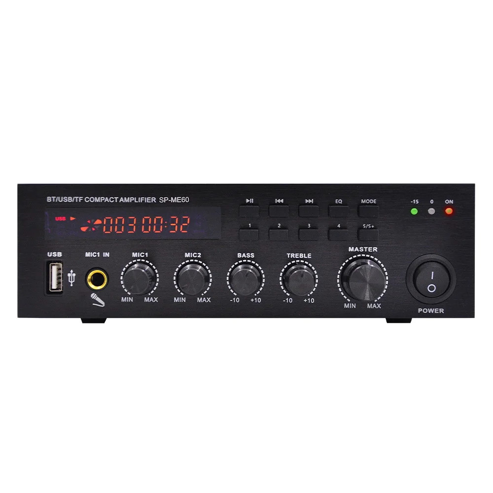 Bluetooth-compatible Power Amplifier 60W Wireless Audio Power Amplificador 100V 70V 4-16ohm USB TF Card Digital Music System