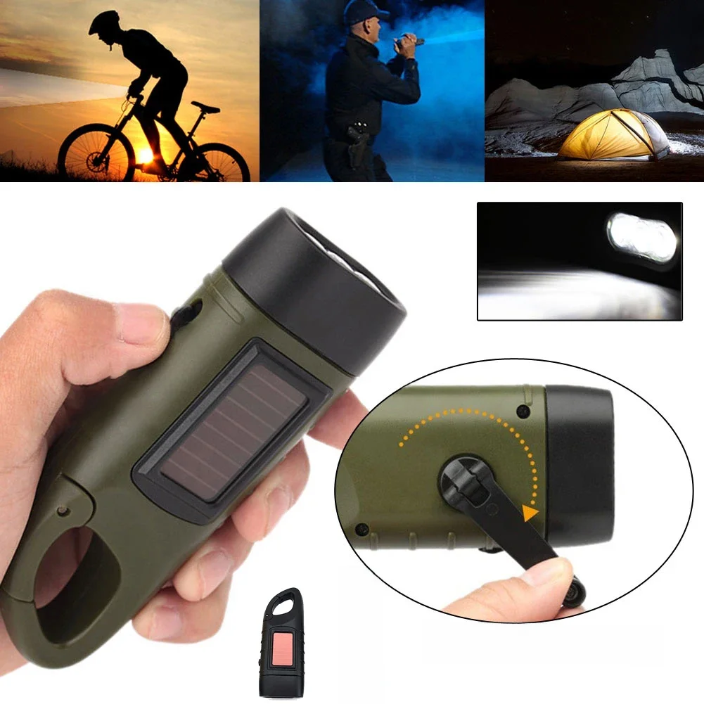 Solar Powered lanterna LED recarregável, manivela, Survival Gear, Self Powered Charging Torch,