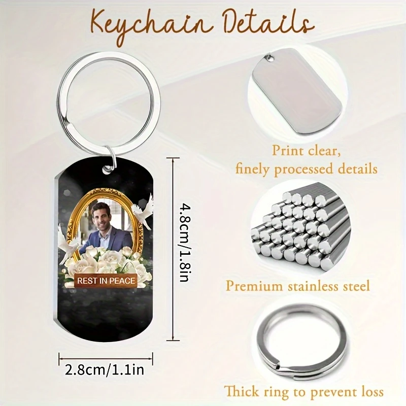 Fotografia 3: Chaveiro Personalizado com Foto Memorial - Chaveiro de Aço Inoxidável Dupla Face com Moldura, Perfeito para o Natal e Dia dos Namorados
