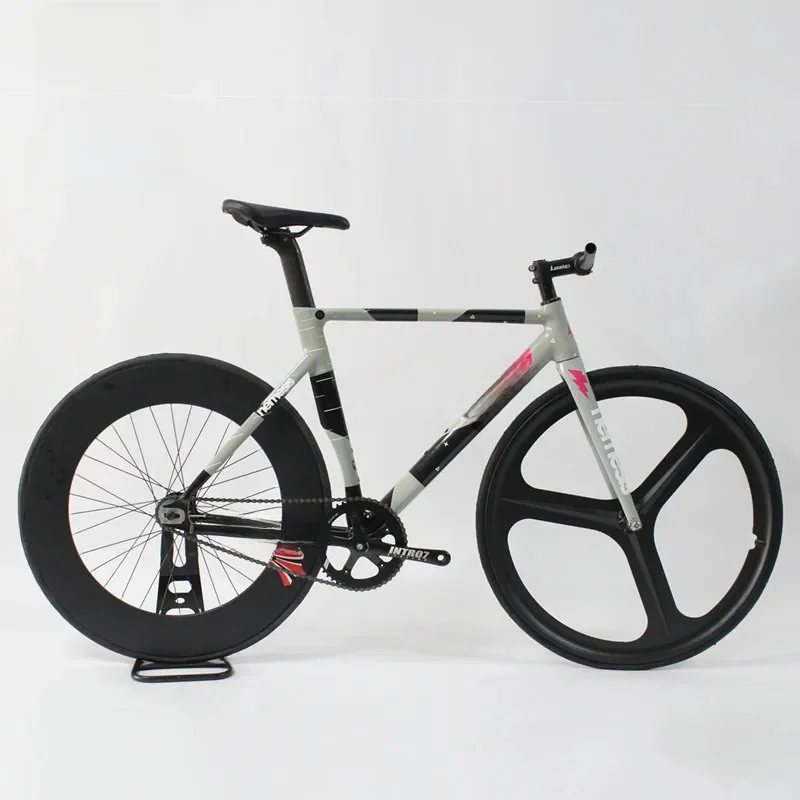 AliExpress NONE Fixed Gear Track Bike  Single Speed Fixie Bicycle 700C Aluminum Frame Carbon Fork with 48T Crankset 3 Spokes 40/70/90MM Wheelset
