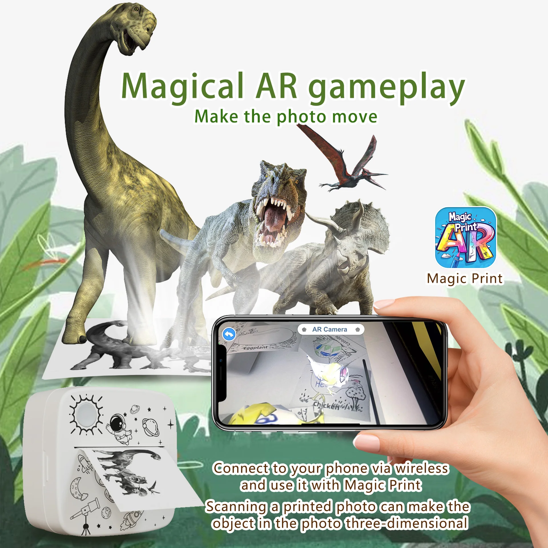 AR Label Printer, Portable Software Printing & Photo Printing, Animal Themed Picture,Children's Painting & Educational Learning