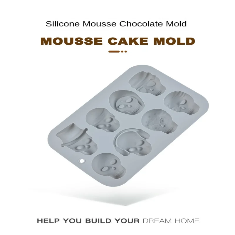 

8 Row Skull series A variety of styles popular skull chocolate silicone mold Halloween candy cake mold