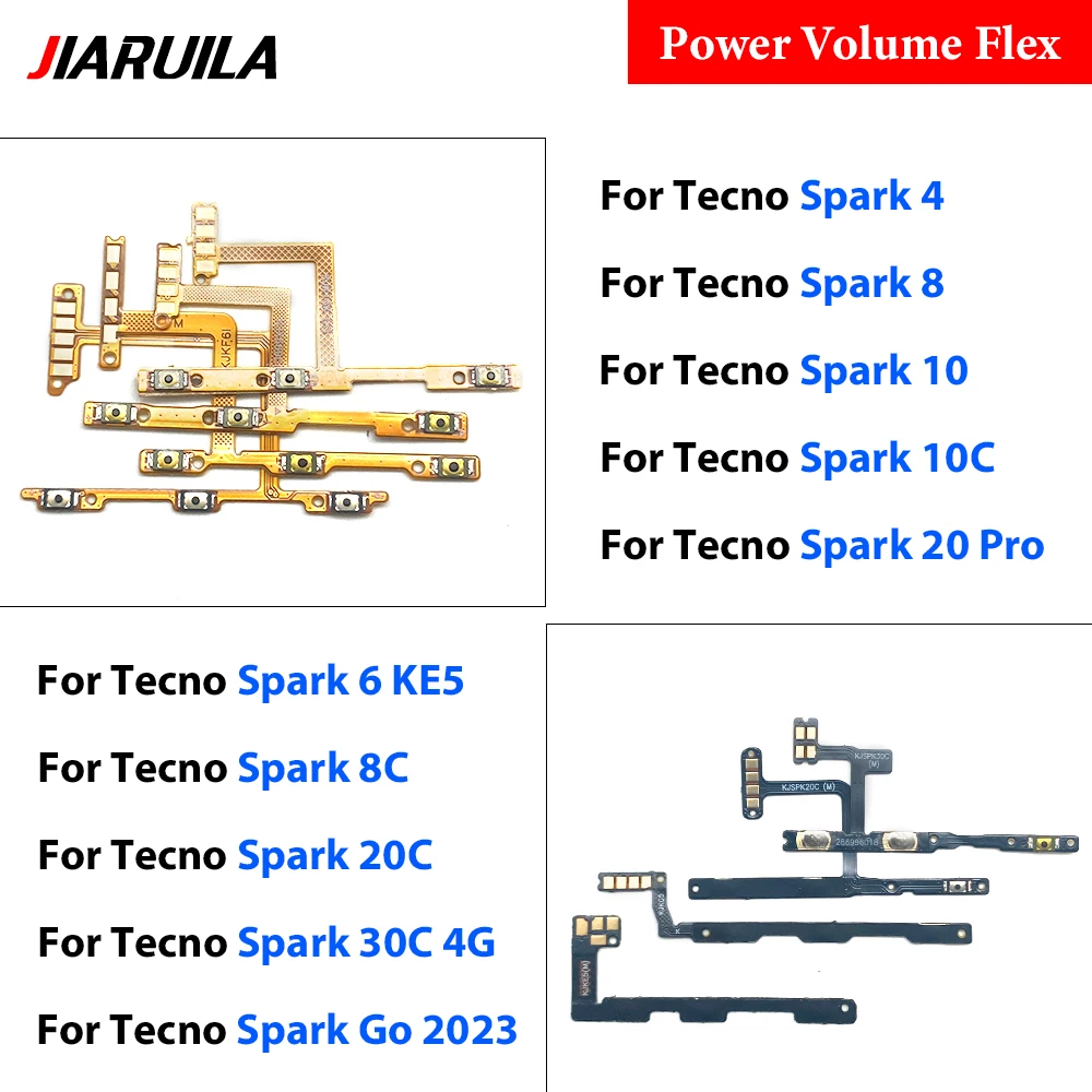 10 PCS Volume Button Power Switch On Off Button Flex Cable For Tecno Spark 4/Spark 6 KE5/Spark 8/Spark 8C/Spark 10/Spark 10c
