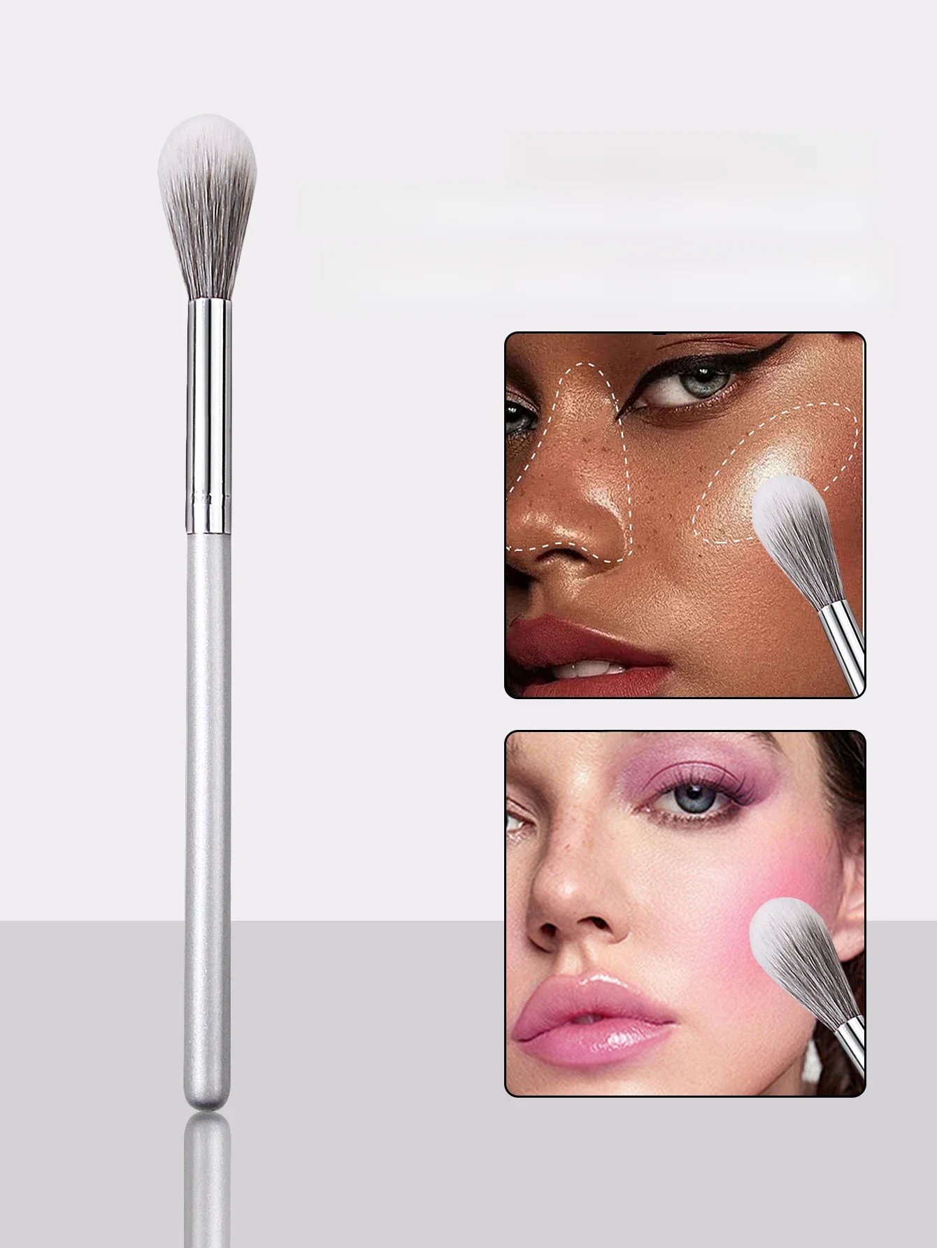 Pinceau surligneur, pinceau de maquillage pour le visage conique pour poudres et crèmes, végétalien et revêtu