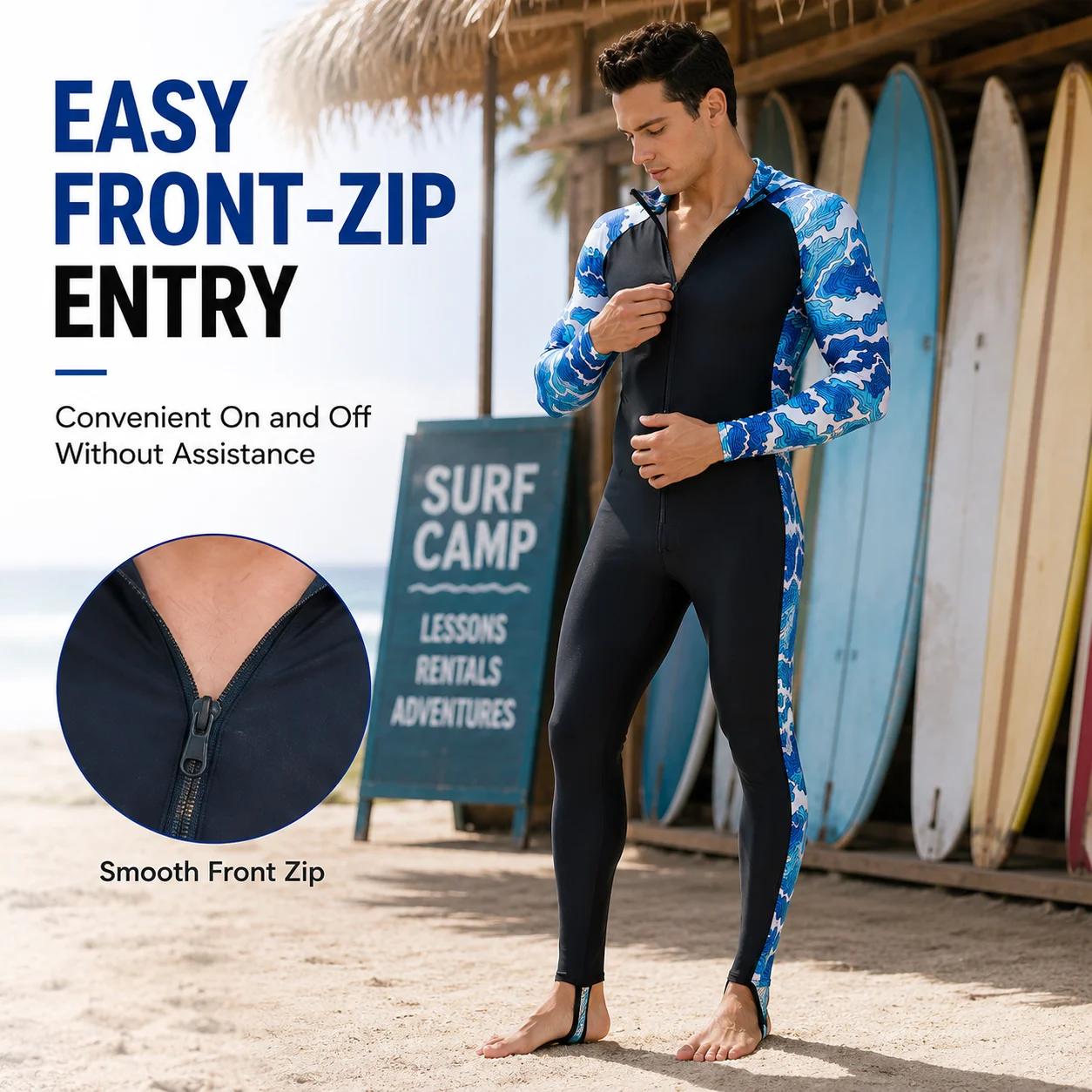 SBART Men Women Hooded Full Body Rash Guard Front Zip Dive Skin Stinger Suit for Swimming Snorkeling Surfing