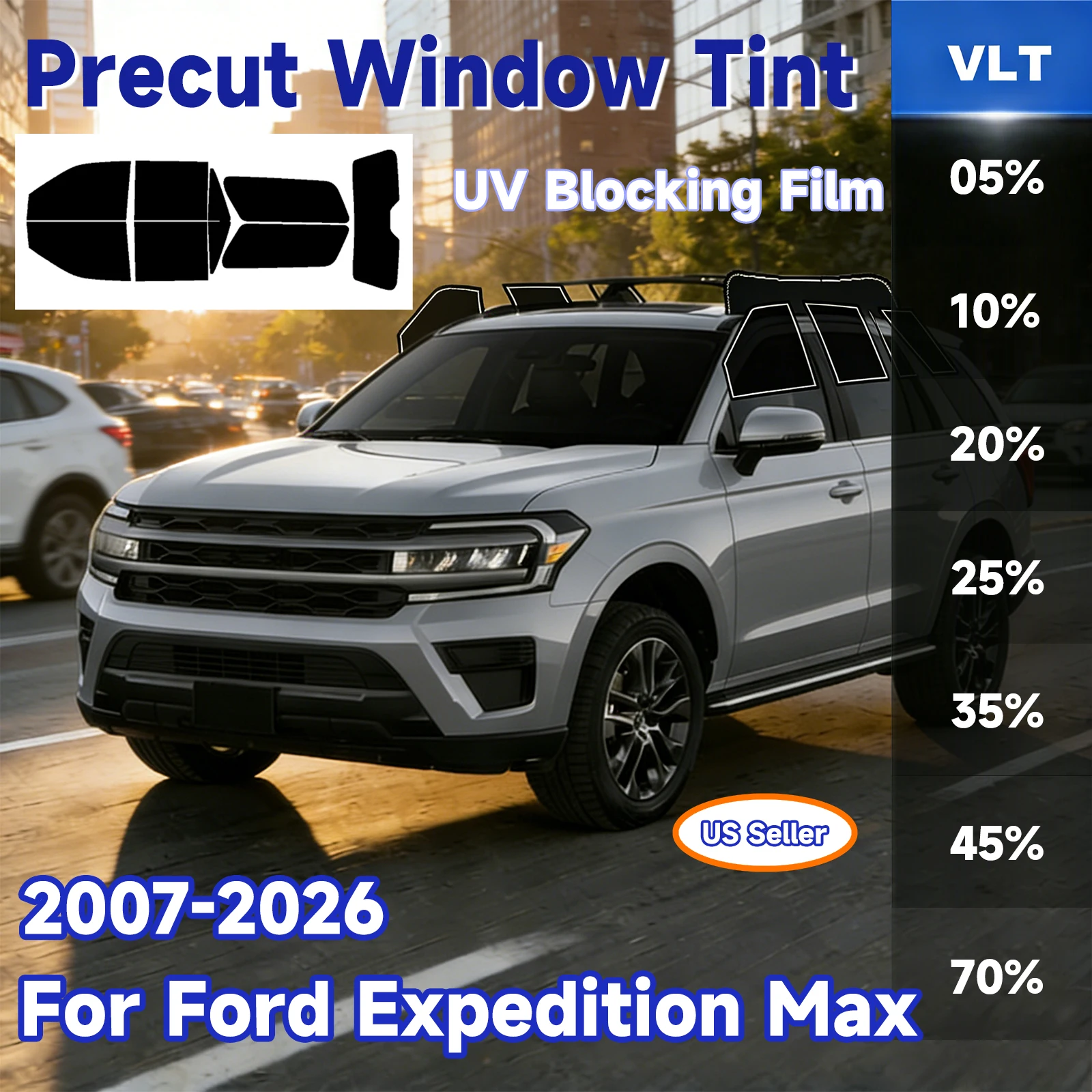 

Пленка для тонировки окон Ford Expedition Max 2007-2026, предварительно вырезанная, 2-слойная, с защитой от солнца и жары, УФ-излучения, разрушения и проникновения посторонних глаз