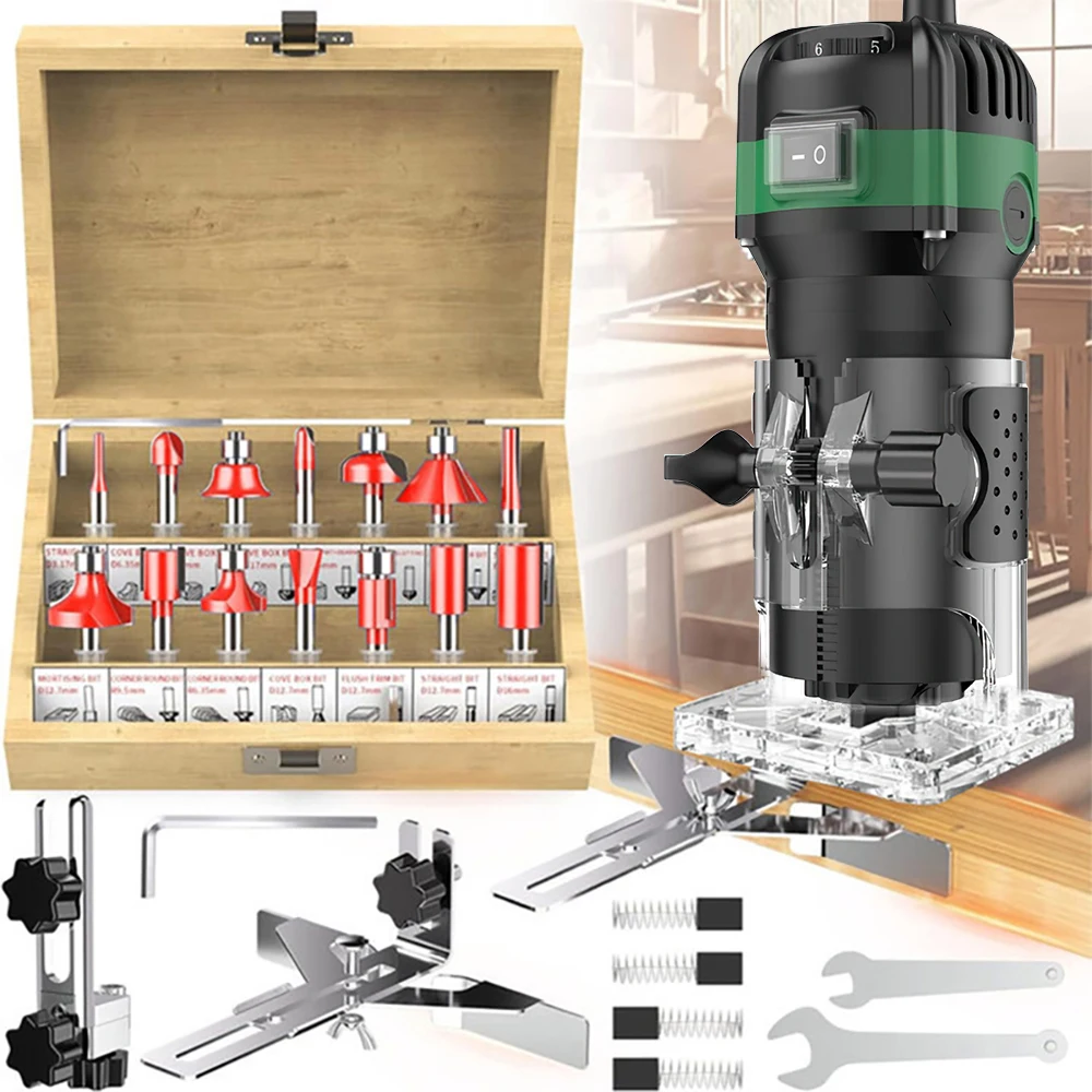Image of 800W 6-Gang Elektrische Fräsmaschine 33000 U/min Holzbearbeitung Fräsen Gravieren Handgeführter Holzkantenfräser Trimmer Heimwerker-Elektrowerkzeug