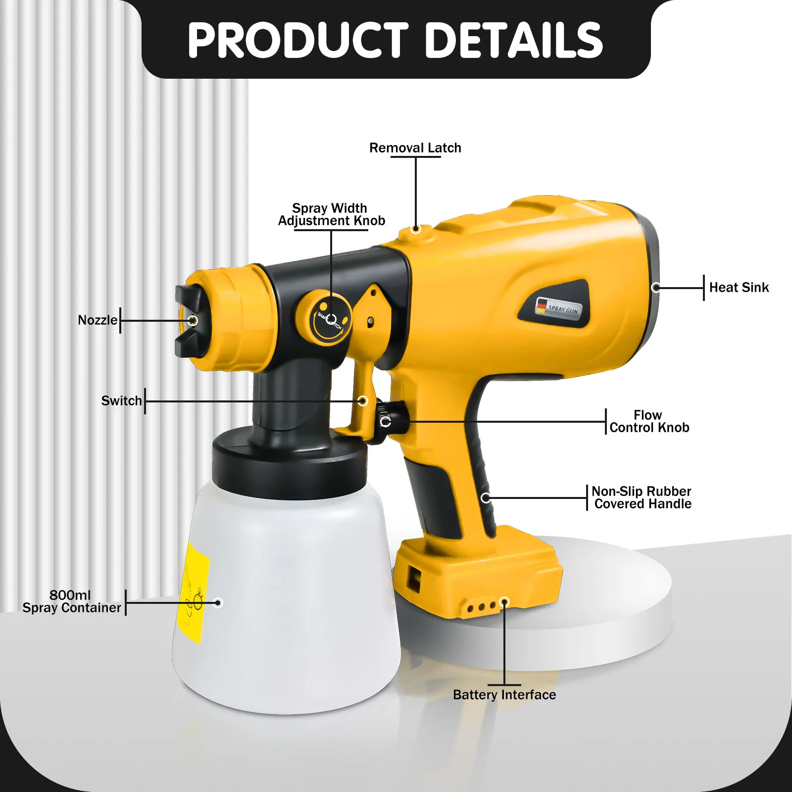 1000ML Cordless Electric Spray Gun High Power Paint Sprayer For Dewalt/Milwaukee/Makita/Bosch/Ryobi 18/20V Battery (No Battery)