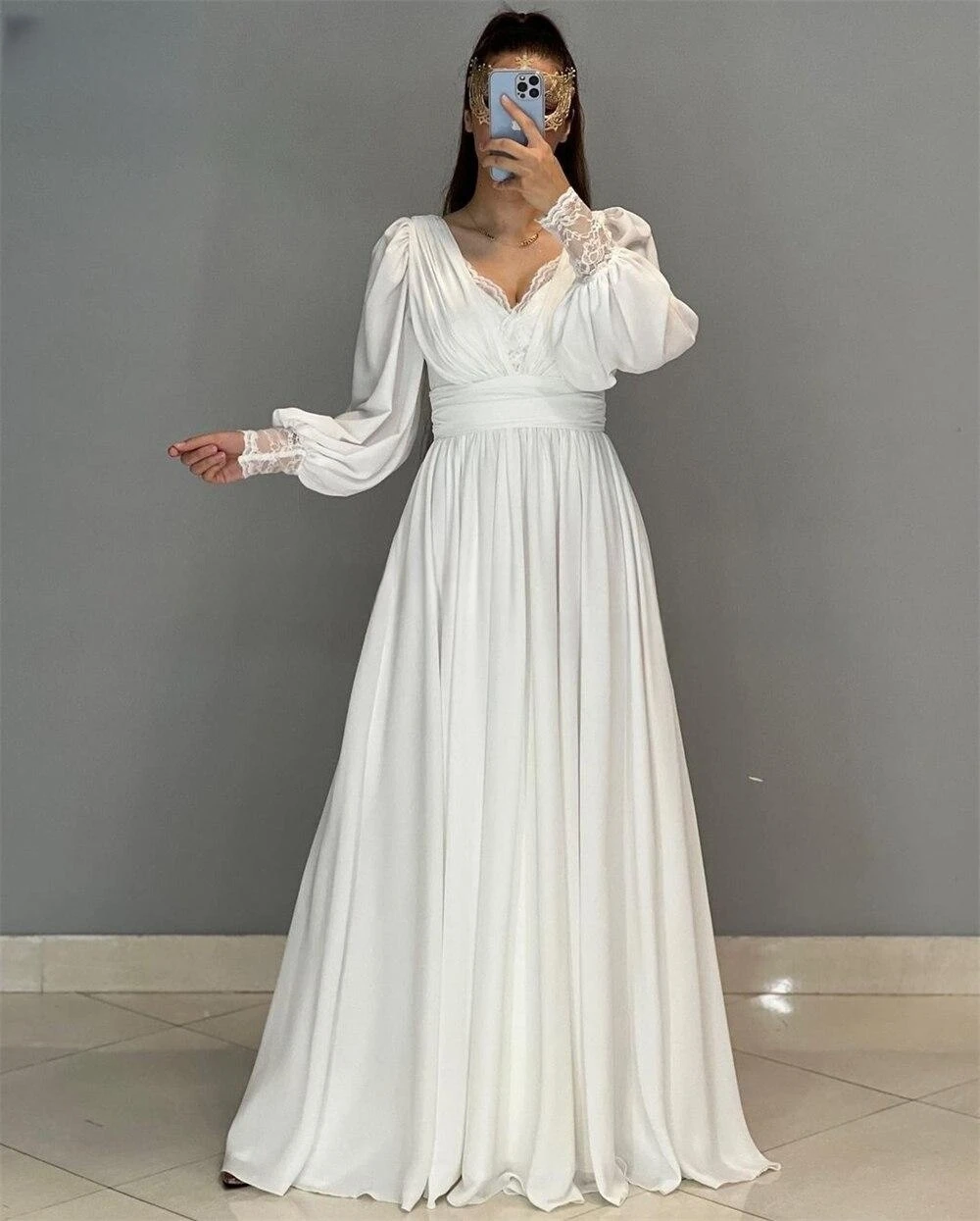 Gaun Prom kustom gaun acara Formal sifon berlipat A-LINE leher V klasik ббб的karangan Nova vestido de formatura luxo م م