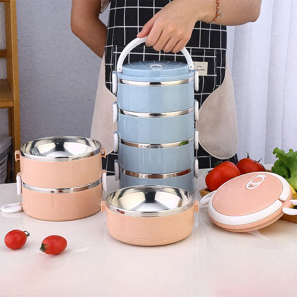 4-layer stainless steel lunch box, portable handle, suitable for schools, offices, reusable, packaged food, preventing