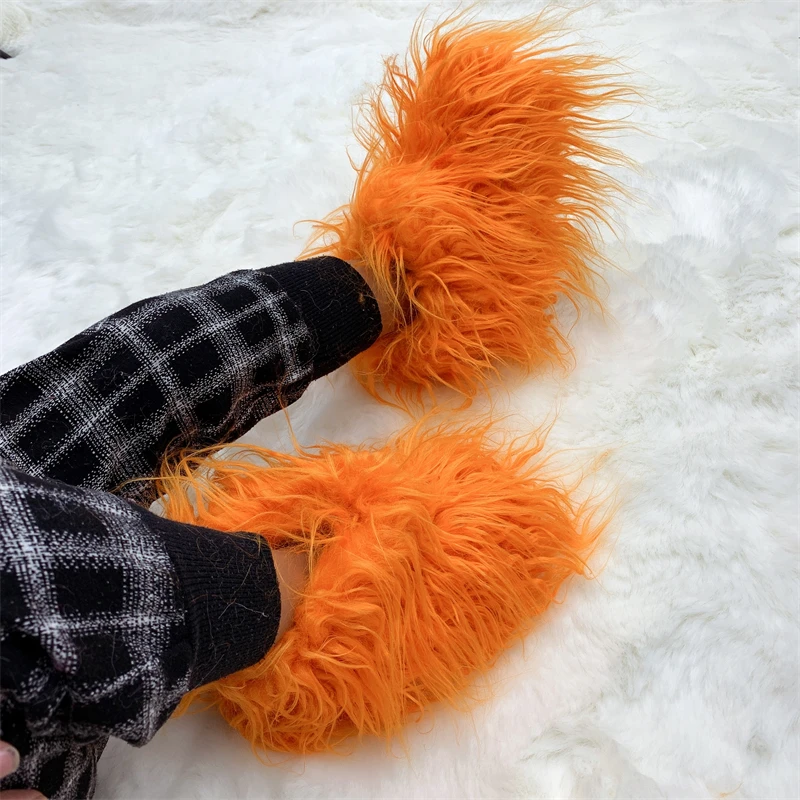 Hot Kids Warm Fur Boots Kids Winter Plush Faux Fur Snow Boots Ladies Furry Outdoor Slip On Shoes Female Cozy Fuzzy Cotton Boot