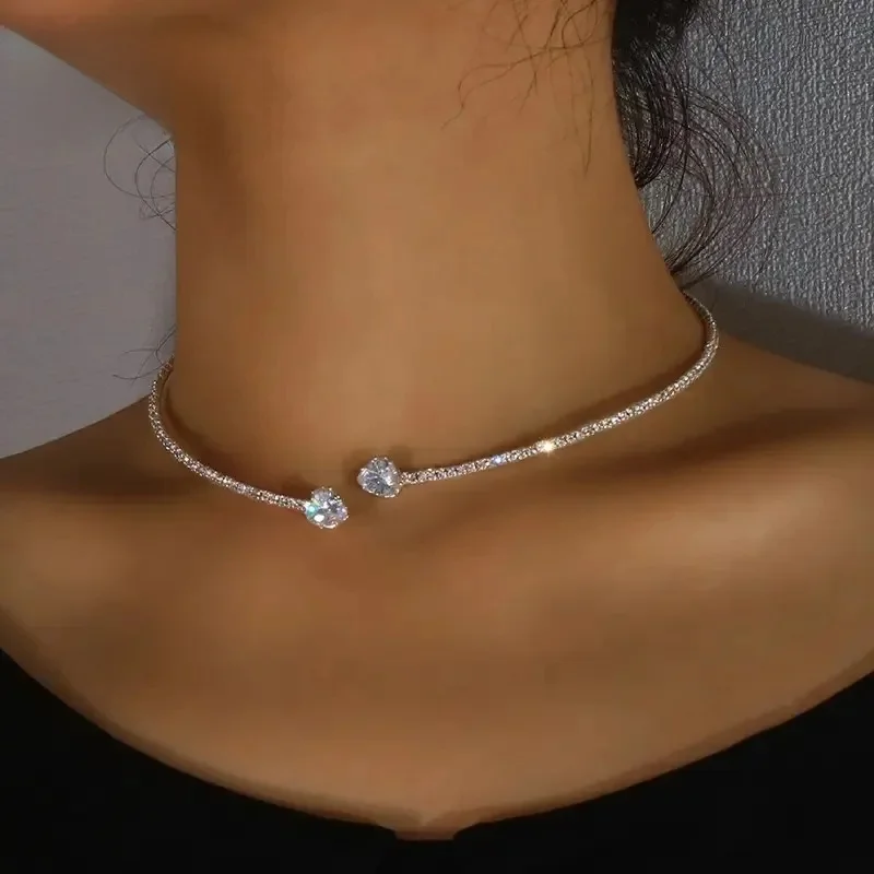 6 * 6mm Naszyjnik z moissanitem w kształcie serca dla kobiet S925 Sterling Silver Regulowany łańcuszek obojczykowy Biżuteria na prezent ślubny — zdjęcie 2