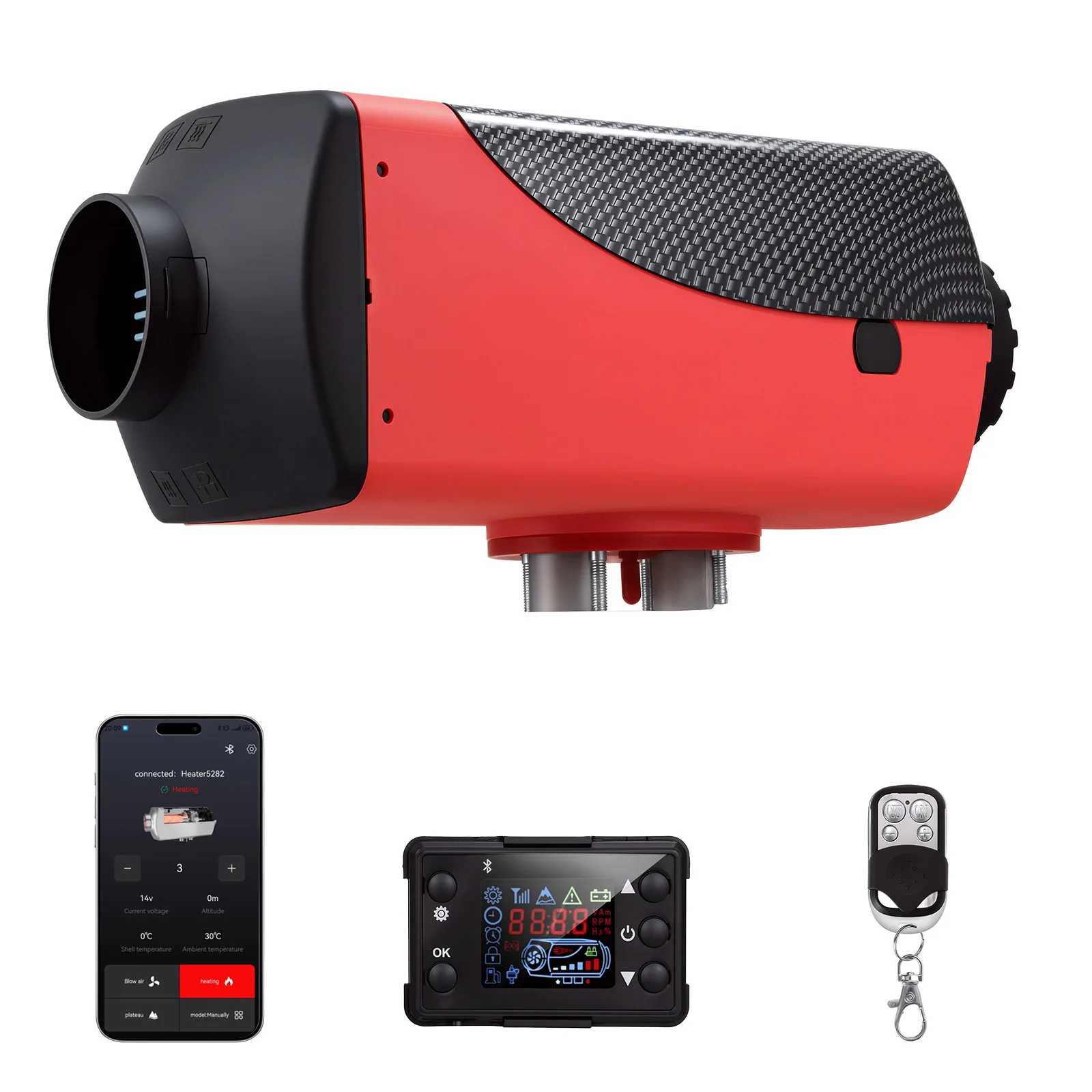 MUDIRO M-ST1 5-8KW Dieselheizung 10L Kraftstofftank 12V 24V Split-Standheizung mit LCD-Monitor und Schalldämpfer für Anhänger, Wohnmobil, Boot