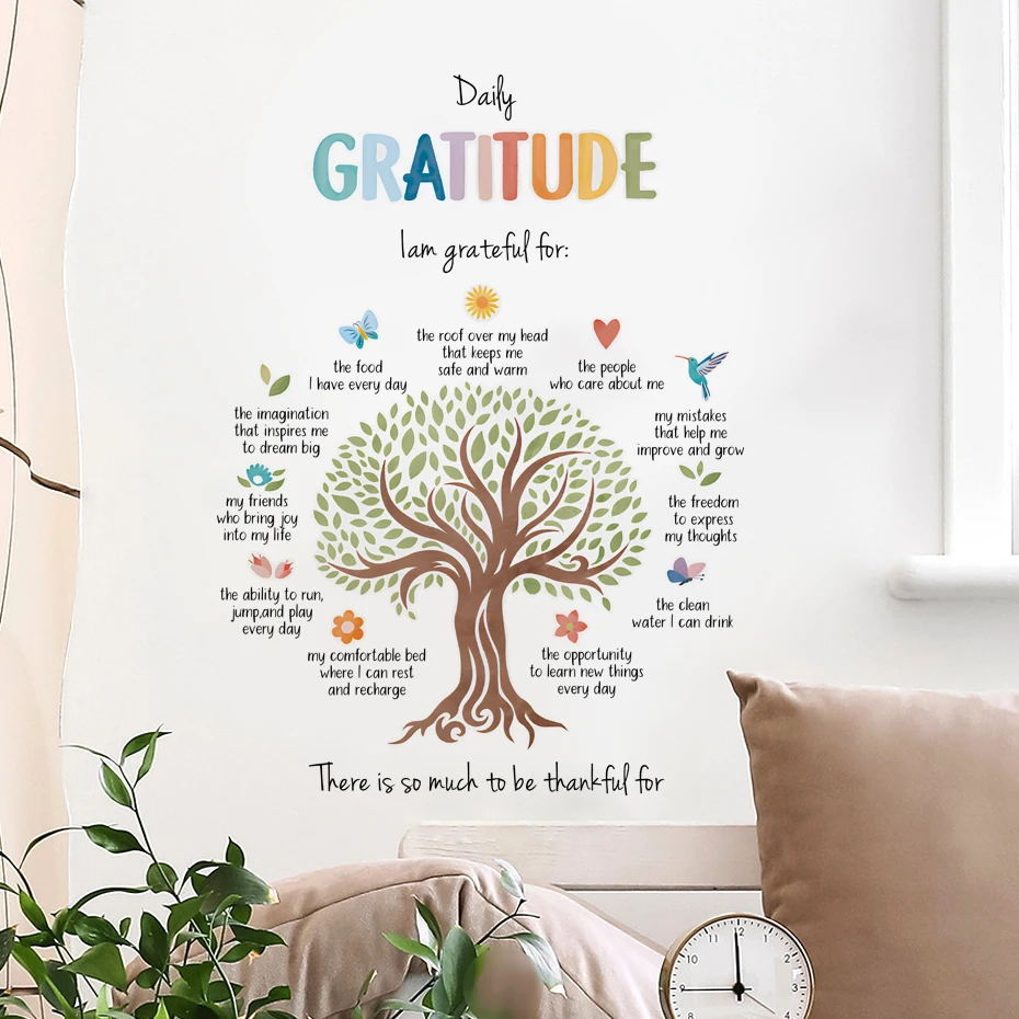 

English Thanksgiving Tree Education Watercolor Wall Sticker Children Baby Nursery Art Decal Kids Room Toilet Sticker Home Decor