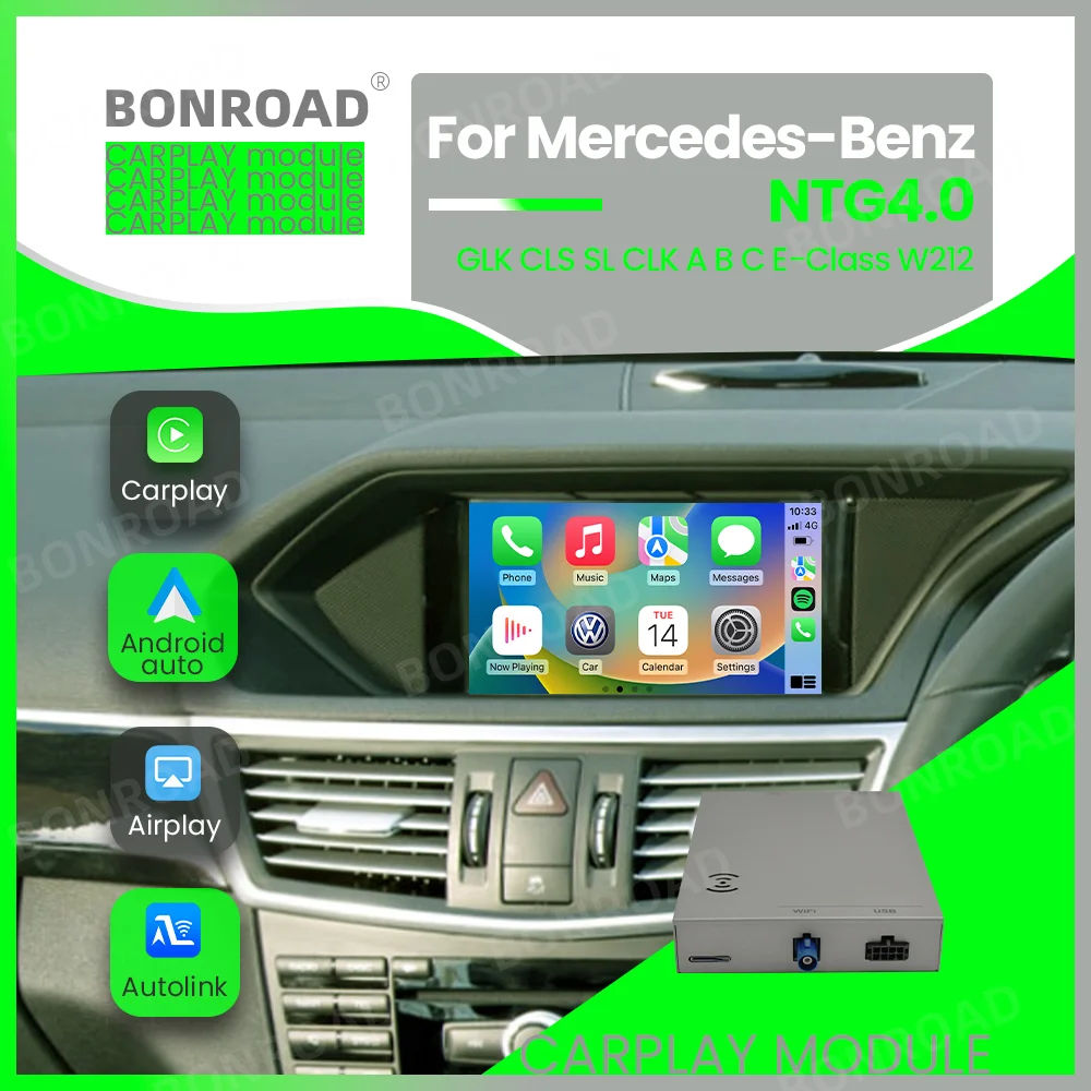 BONROAD Wireless CarPlay Android Auto Module for Mercedes Benz NTG4.0 C E GLK SLK W204 X204 W212 GPS Navigation AirPlay Adapter