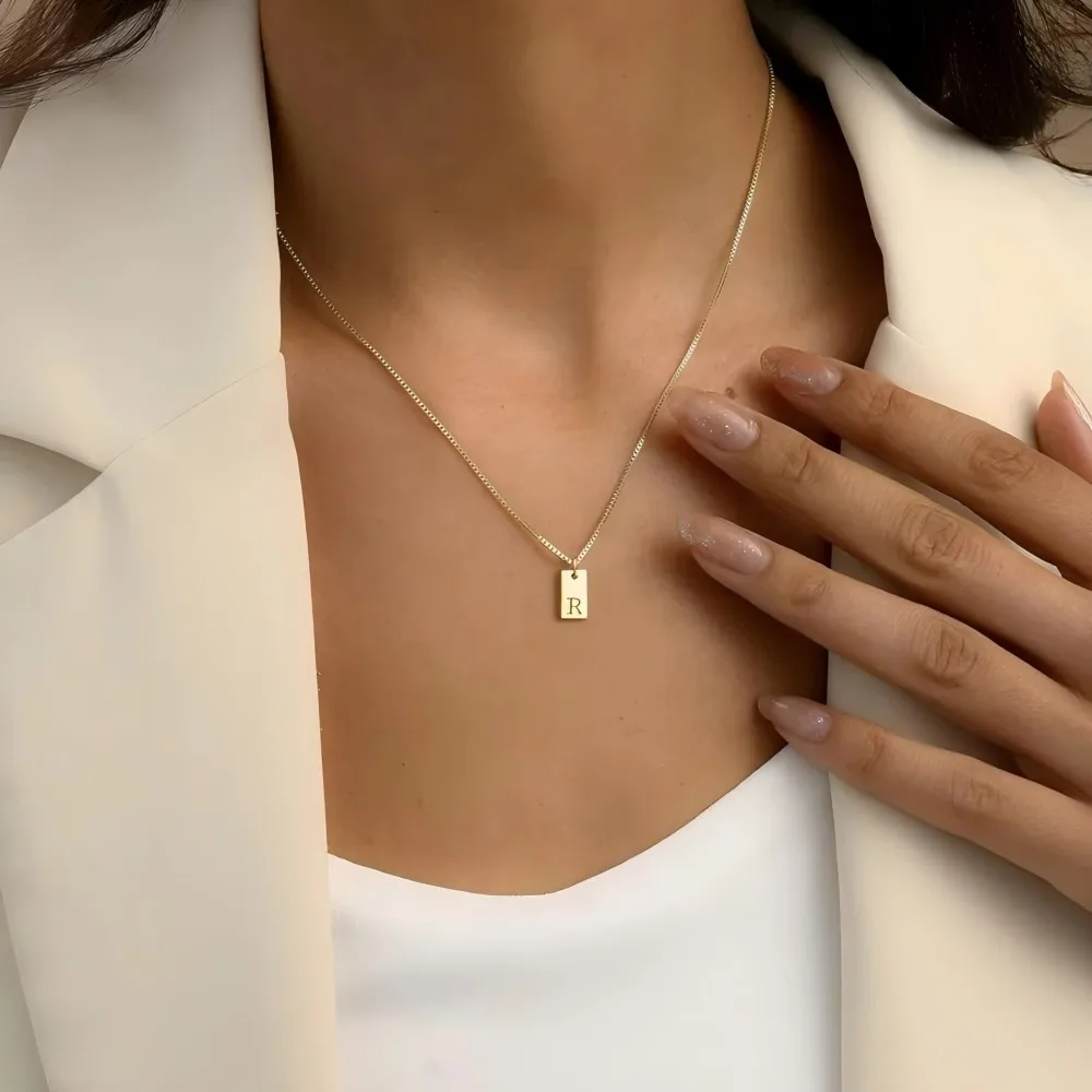 SUNIBI Initial Necklace Engraved A-Z Alphabet Charm Necklace Box Chain Stainless Steel Women\'s Minimalism Jewelry Gift Wholesale