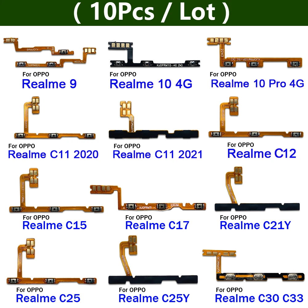 10Pcs, Power on off Volume Key Button Flex Cable For OPPO Realme 9 10 Pro C12 C15  C17 C21Y C25 C25Y C30 C33 C11 2020 2021 4G 5G