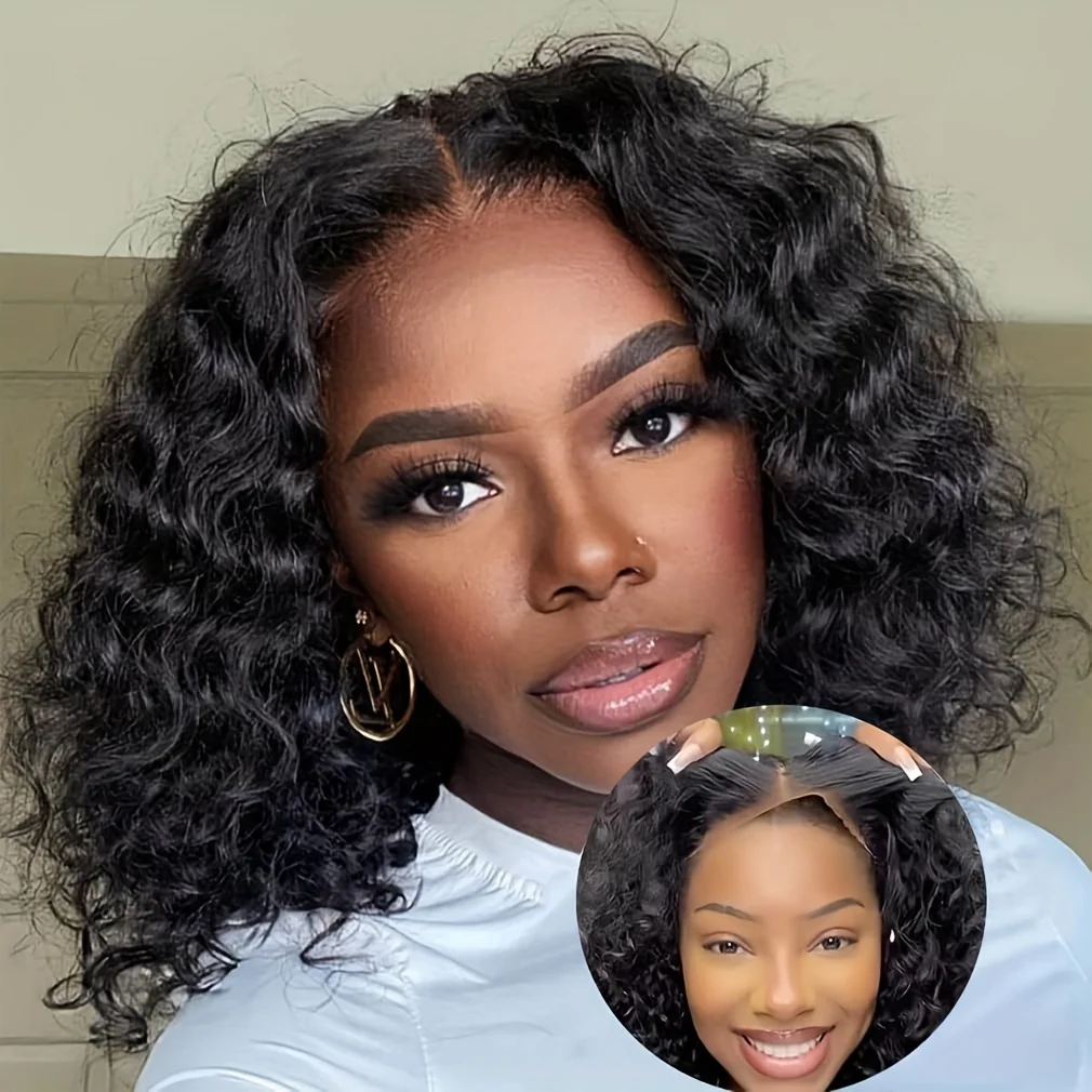 Wear and Go Glueless Curly Human Hair Wig Pre Plucked Pre Cut Short Curly Wig Human Hair 180% Density Deep Wave Human Hair Wig