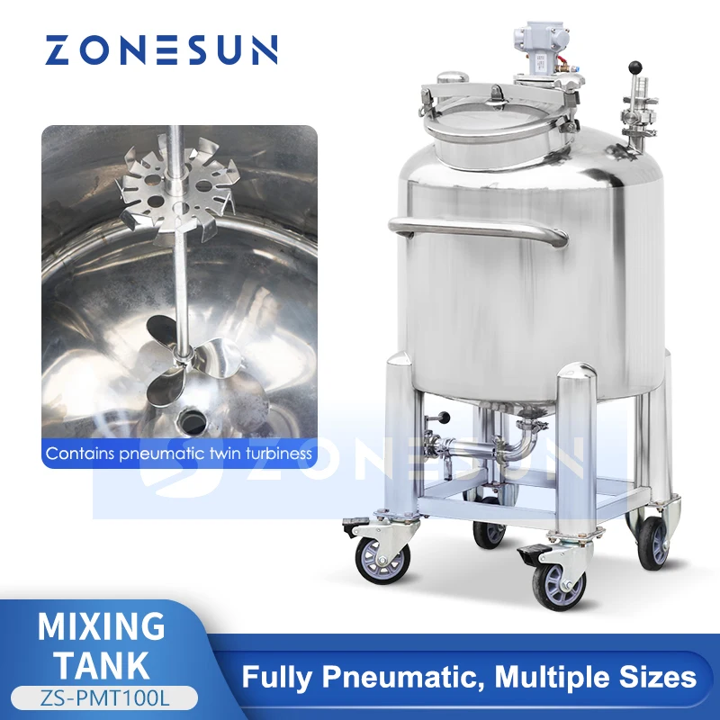 ZONESUN Pneumatic Stainless Steel Mixing Tank Industrial Mixer Mixing Vessel Blending Tank With Agitator ZS-PMT100L