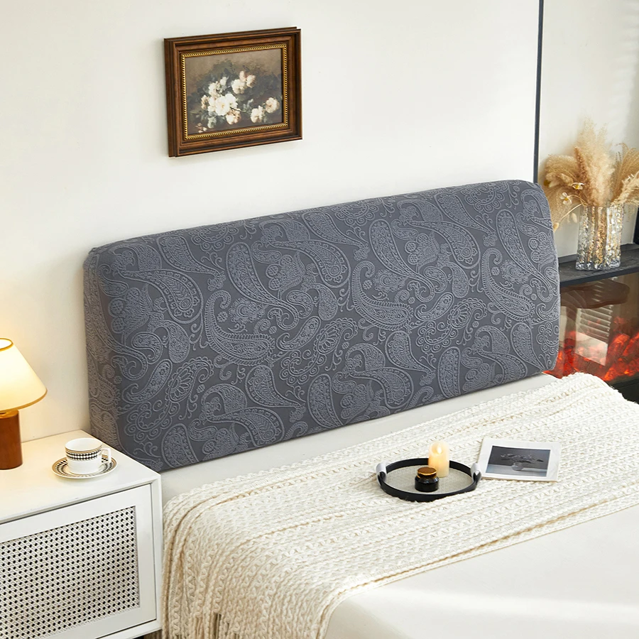 1 Stück Blumenmuster Spritzwassergeschützter Kopfteilbezug Gestrickter Elastischer Jacquard-Bettseitenbezug für Schlafzimmer-Bettmöbelschutz