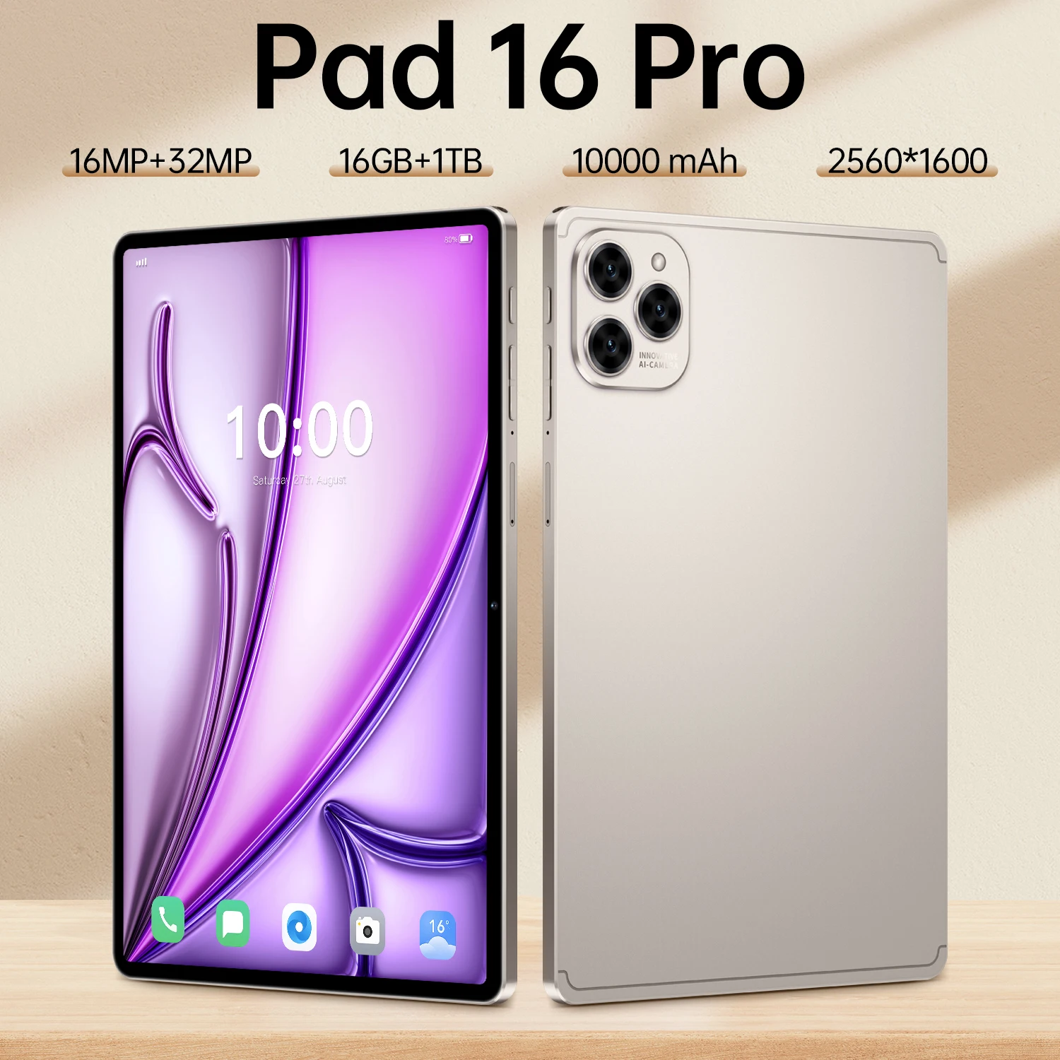 

2026 NEW HOT Pad 16 Pro 10.1" HD Screen Snapdragon 8 Gen3 16GB 1TB 5G 10000mAh 32MP Camera Type-C Tablet