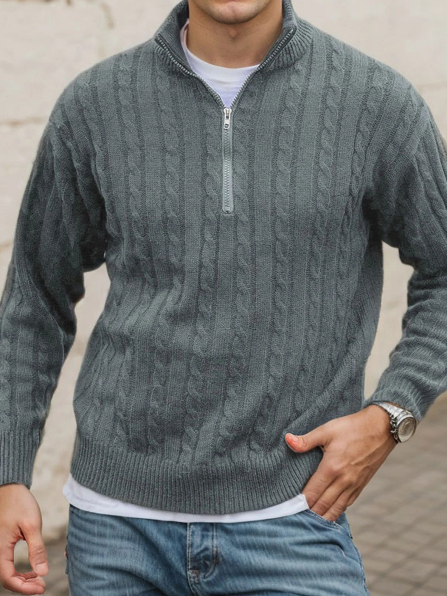 البلوزات الرجالية لاعبا الرقبة الدائمة نصف الارتفاع سستة طويلة الأكمام البلوفرات الذكور لاعبا #3