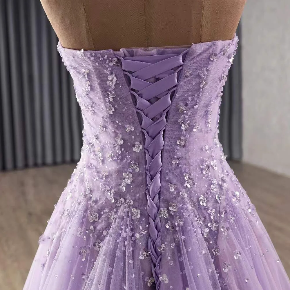 Abiti da sera viola Scollo a cuore Perline Pizzo A Line Abito da ballo donna 2025