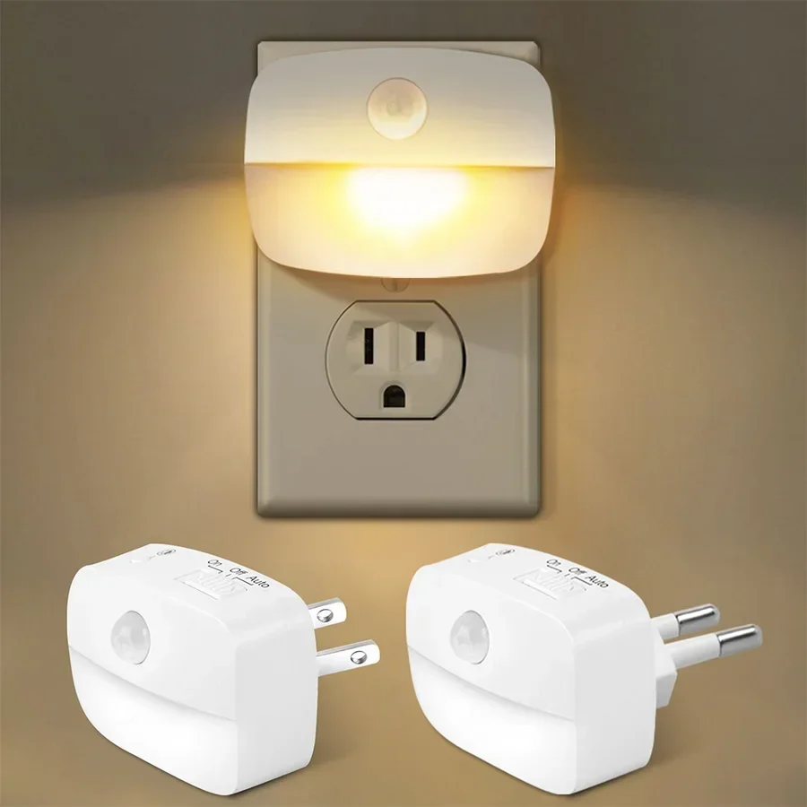 LED veilleuse capteur de mouvement ue US Plug lampe veilleuses pour enfants chambre décoration couloir escaliers WC chevet lampe de nuit