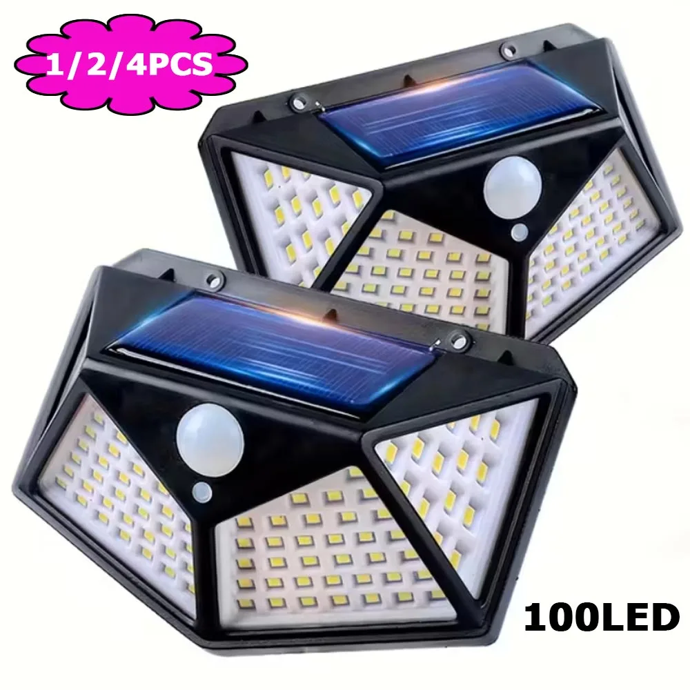 

1/2/4 шт. уличный солнечный настенный светильник 100 светодиодов беспроводной солнечный датчик движения безопасный свет 3 режима для сада, двора, крыльца, гаража