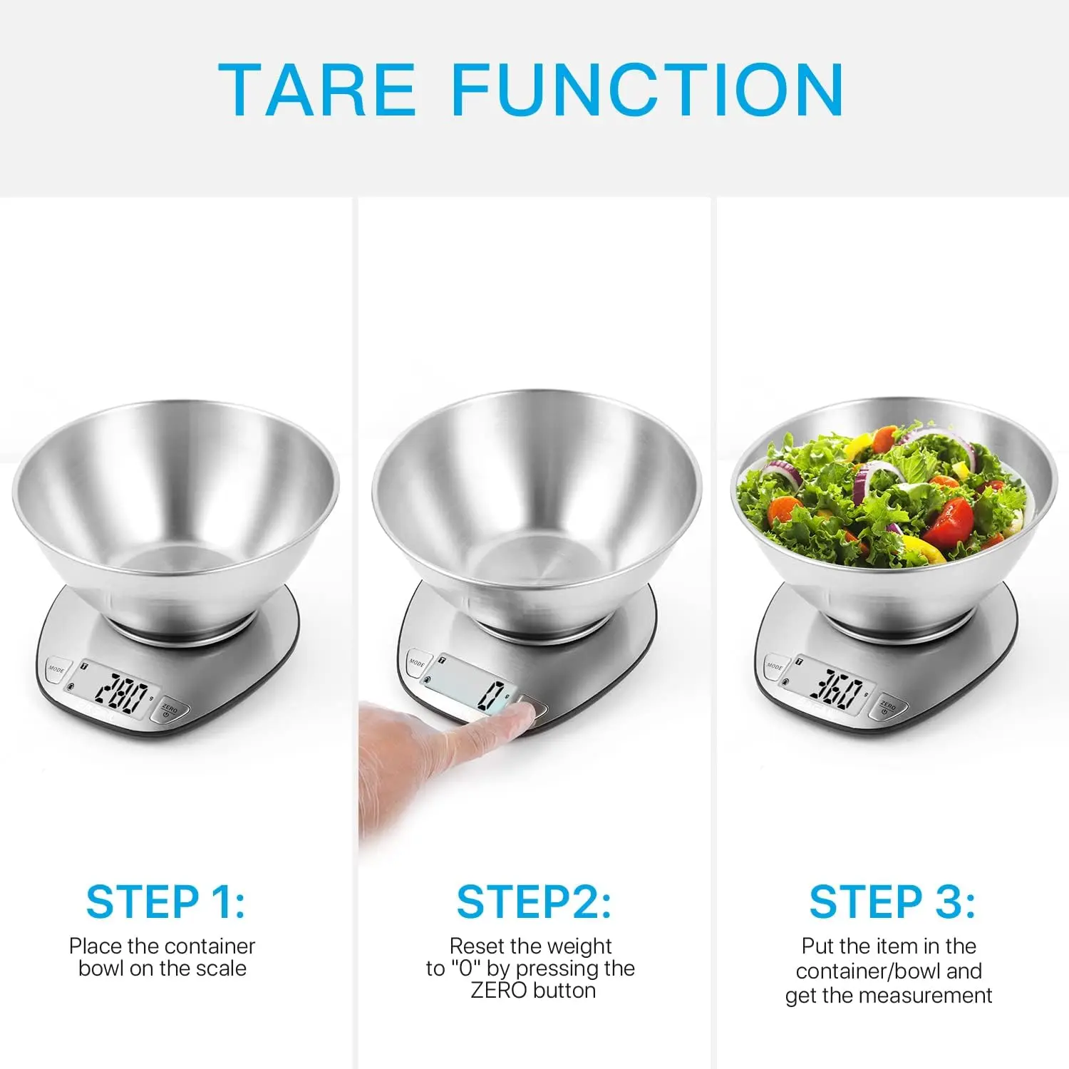 Electronic Kitchen Scale Premium Large Display Backing Scale Wet Dry Food Weighing Scale with Stainless Steel Mixing Bowl