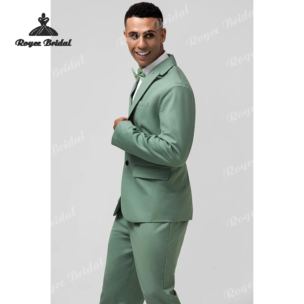 Grey Green Two Piece Double Breasted  Men's Suit Wedding 2026 Peak Lapel Slim Fit Prom Business Suit costume homme mariage