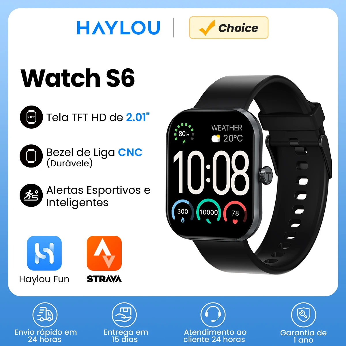 Haylou relógio s6 smartwatch 2.01 "display hd relógio inteligente bluetooth chamadas de voz ip68 à prova dip68 água fitness rastreamento smartwatch