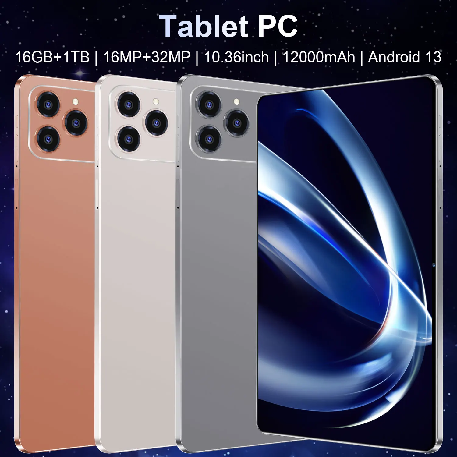 Tablet de 10.36 Pulgadas Android con Google Play, Cámaras Duales, Tablet PC de 10 Núcleos, Doble SIM, 5G, Android 13, Bluetooth, Wifi, 16GB + 1TB ROM 3