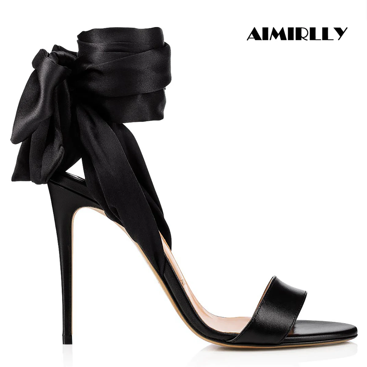 

2024 Fashion Women's Sandals Peep Toe High Heel Shoes Satin Black Lace Up Stilettos Ceremony Party Heels Support Customized